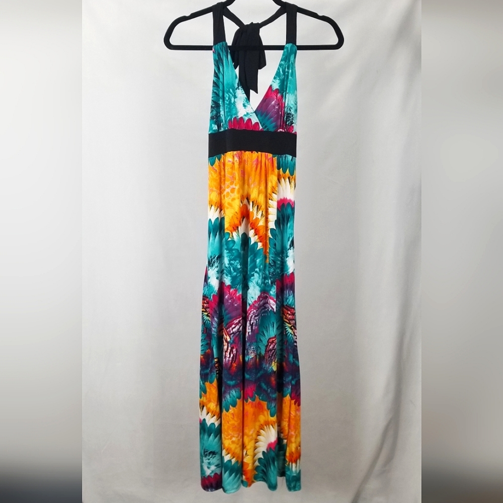 Catch My I Multicolor Halter Tie Maxi Dress Small